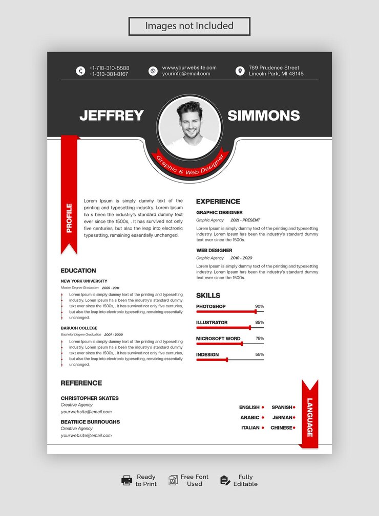 PSD portfolio di curriculum o modello cv pulito e moderno psd