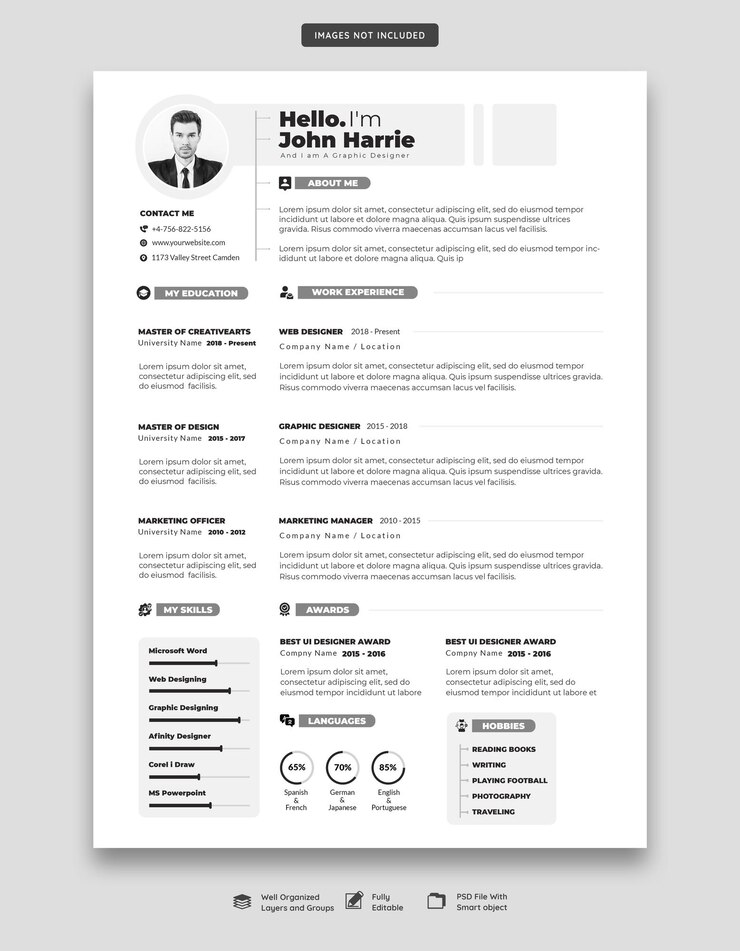 PSD portfolio di curriculum o modello di cv pulito e moderno