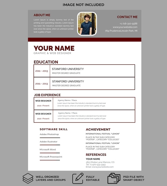 Portfolio di curriculum vitae di stile diverso con dettagli minimalisti