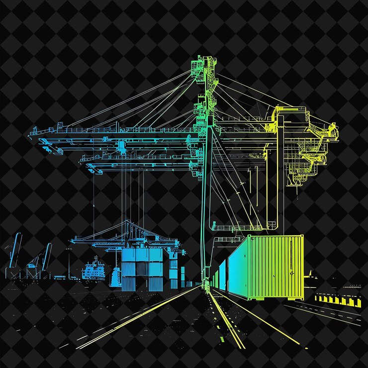 PSD porti commerciali a neon attivi con una silhouette di una collezione ocean of light png y2k