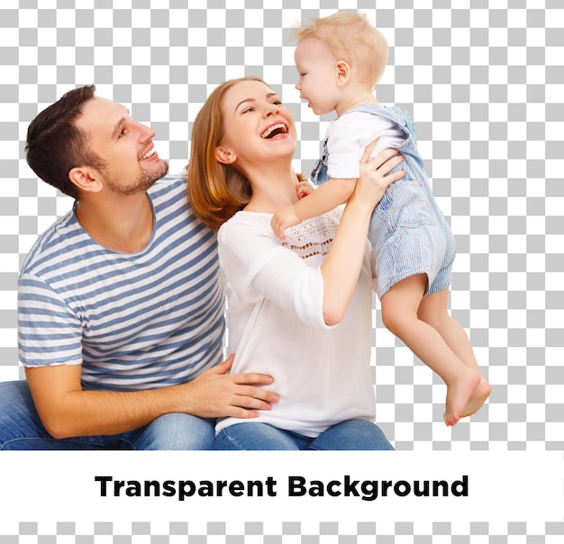 Porträt einer fröhlichen Familie, die auf einem durchsichtigen Hintergrund isoliert ist