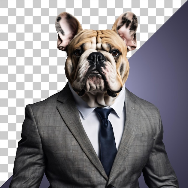 Porträt einer humanoiden anthropomorphen bulldogge im business-anzug isoliert transparent