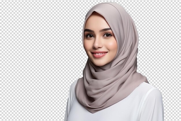 Porträt einer schönen muslimischen frau mit hijab, isoliert auf einem transparenten hintergrund