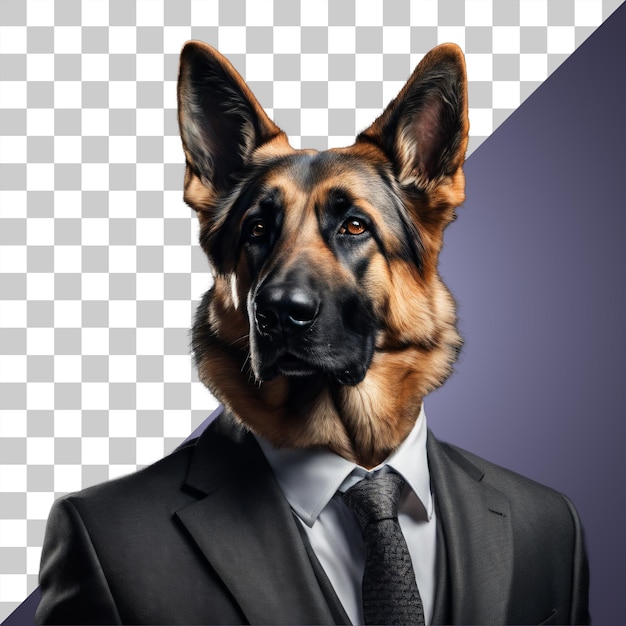 PSD porträt eines humanoiden deutschen schäferhundes im schwarzen business-anzug isoliert transparent