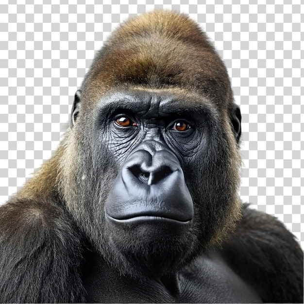 PSD porträt eines isolierten gorillas auf durchsichtigem hintergrund