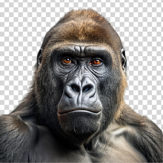 PSD porträt eines isolierten gorillas auf durchsichtigem hintergrund