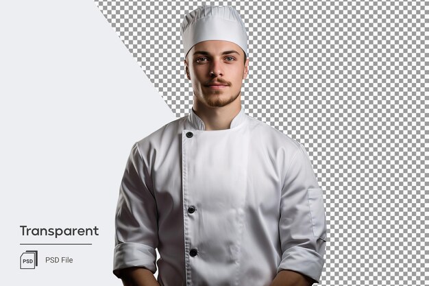 PSD porträt eines jungen männlichen kochs mit kochmütze und jacke
