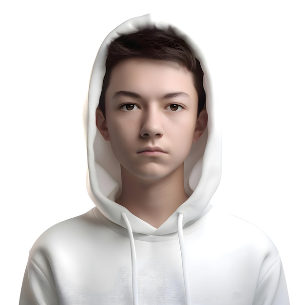 PSD porträt eines jungen mannes in einem weißen hoodie 3d-rendering