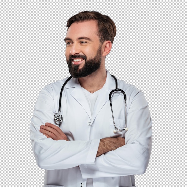 Porträt eines netten männlichen Doktors kleidete in der Uniform an