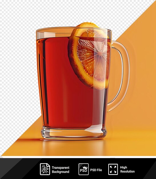 PSD porträt heißer roter glühwein in einem glasbecher mit einer orangenstücke