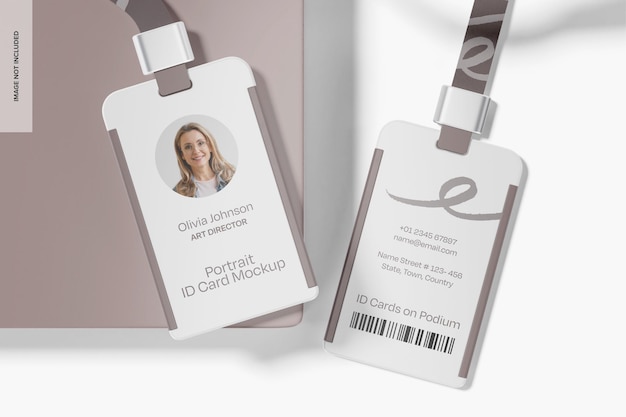 Porträt-ID-Karten mit Stoff-Lanyard-Mockup Top View