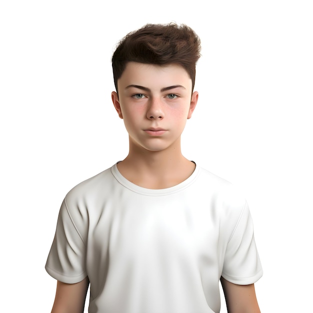 PSD portrait d'un adolescent dans un t-shirt blanc sur un fond blanc