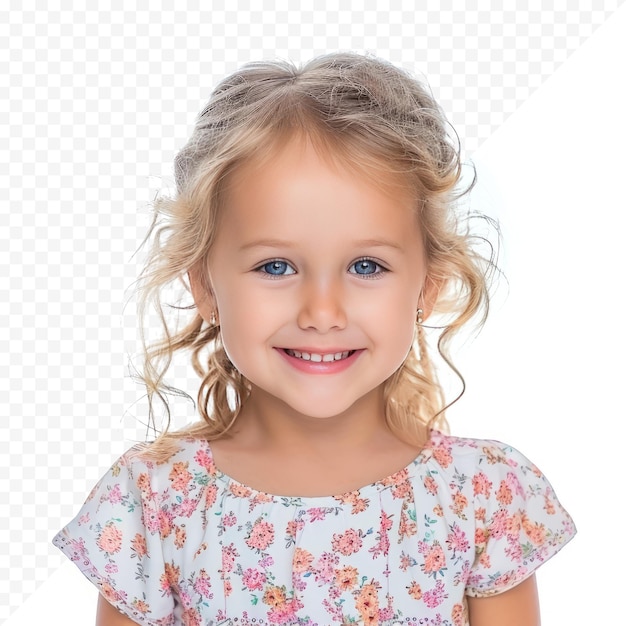 PSD portrait d'une adorable petite fille heureuse souriante isolée sur un blanc