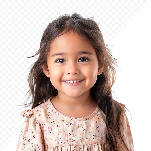 PSD portrait d'une adorable petite fille souriante et heureuse isolée sur un blanc