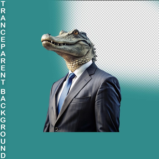 PSD portrait d'un alligator portant un costume d'affaires sur un fond transparent