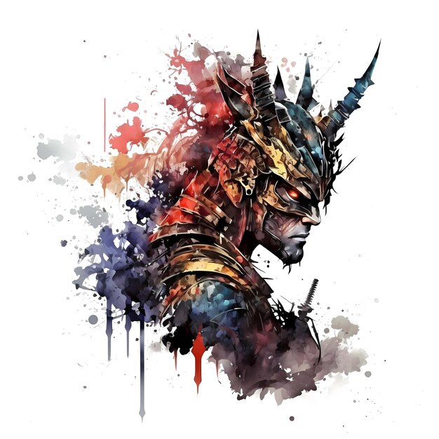 PSD portrait d'animal de dragon guerrier samouraï 4096px png transparent 300dpi pour le cadre de clipart de t-shirt