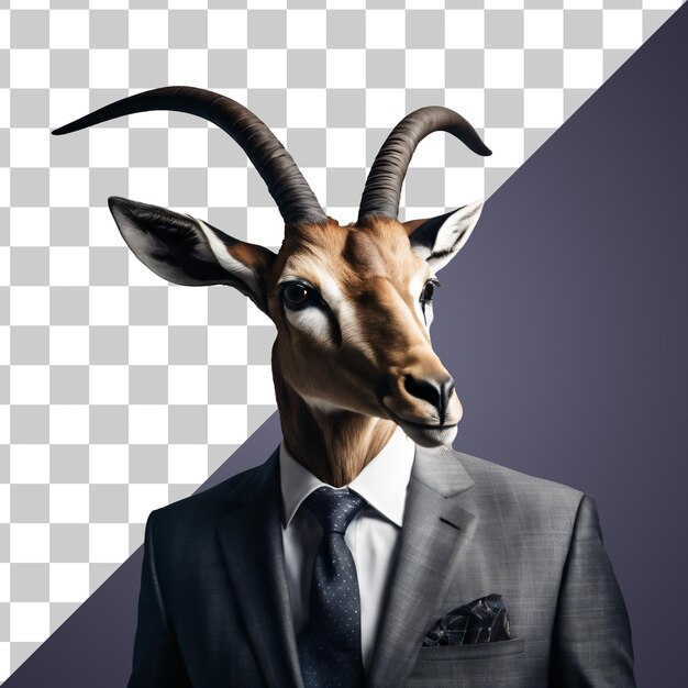 PSD portrait d'une antilope anthropomorphe humanoïde portant un costume d'homme d'affaires isolé transparent