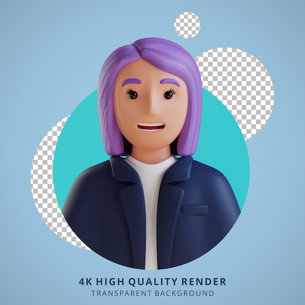 PSD portrait d'avatar de dessin animé 3d de femme d'affaires