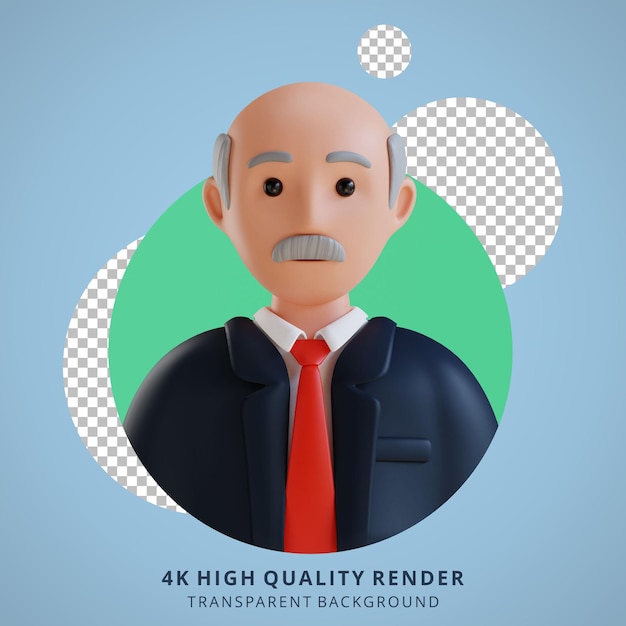 PSD portrait d'avatar de dessin animé 3d d'homme d'affaires senior