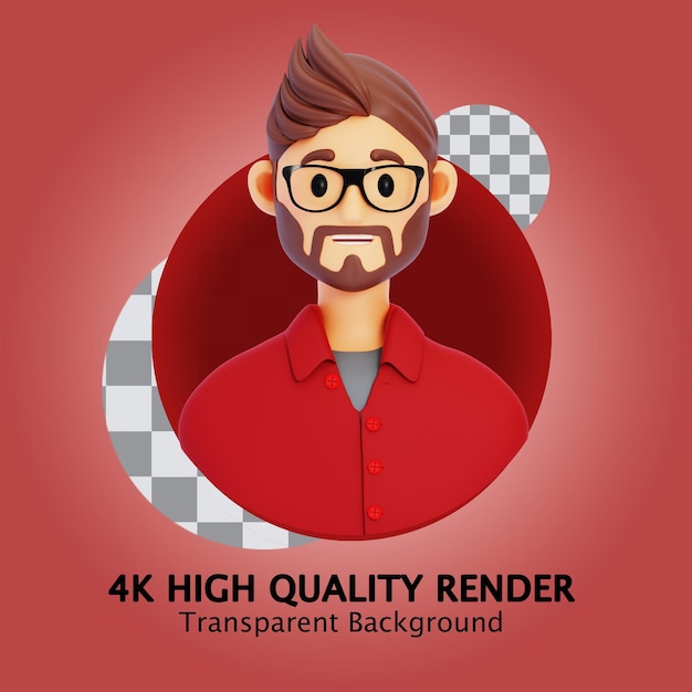 Portrait d'avatar de dessin animé 3d de jeune homme, rendu 3d
