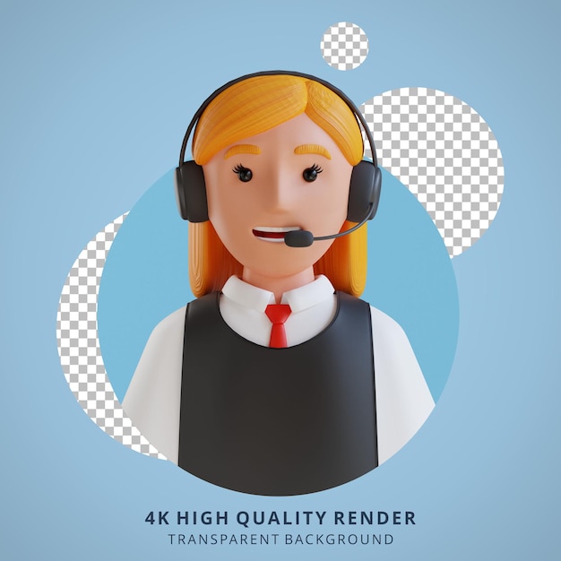 PSD portrait d'avatar de dessin animé 3d de service client féminin