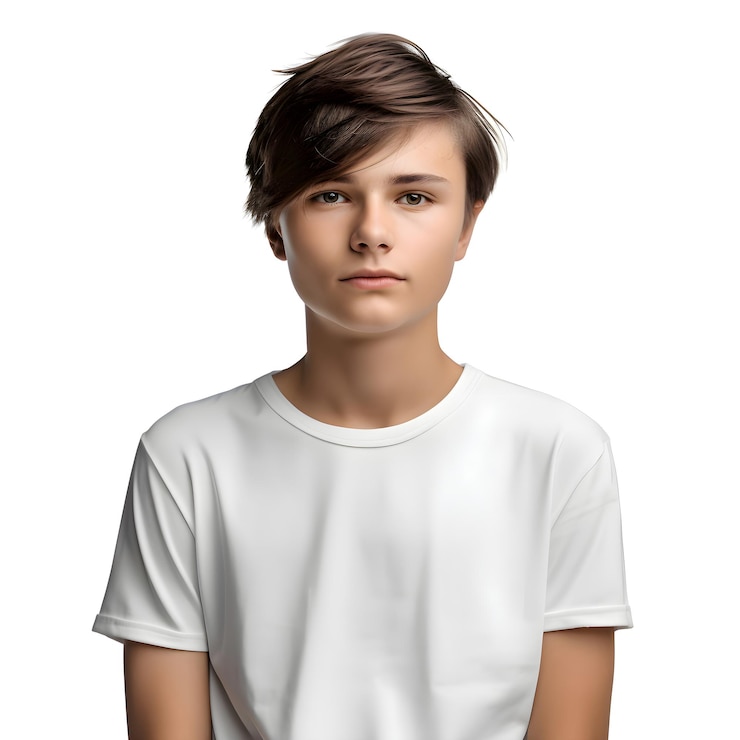 PSD portrait d'un beau jeune homme en chemise blanche sur fond blanc
