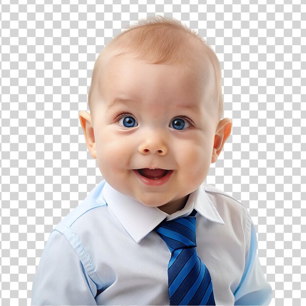 PSD portrait d'un bébé souriant en chemise et cravate isolé sur un fond transparent