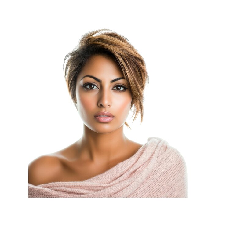 PSD portrait d'une belle femme aux cheveux courts bruns