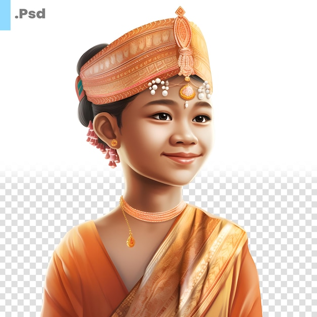 PSD portrait d'une belle femme indienne en costume traditionnel sur fond blanc modèle psd