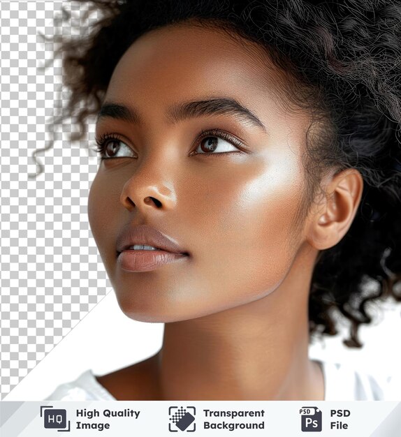 PSD portrait d'une belle jeune femme afro-américaine avec du maquillage blanc regardant la caméra isolée sur un fond isolé