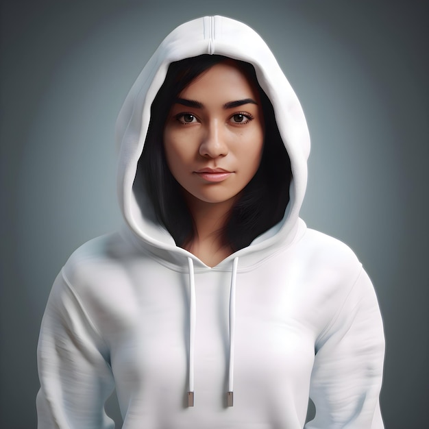 PSD portrait d'une belle jeune femme asiatique en sweat-shirt blanc avec capuche