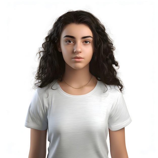 PSD portrait d'une belle jeune femme aux cheveux bouclés sur fond blanc