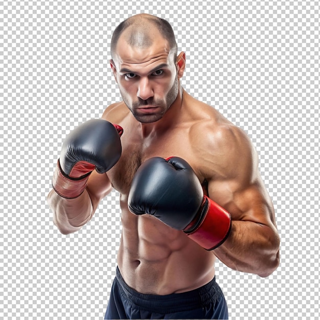 PSD portrait de boxeur sur fond transparent