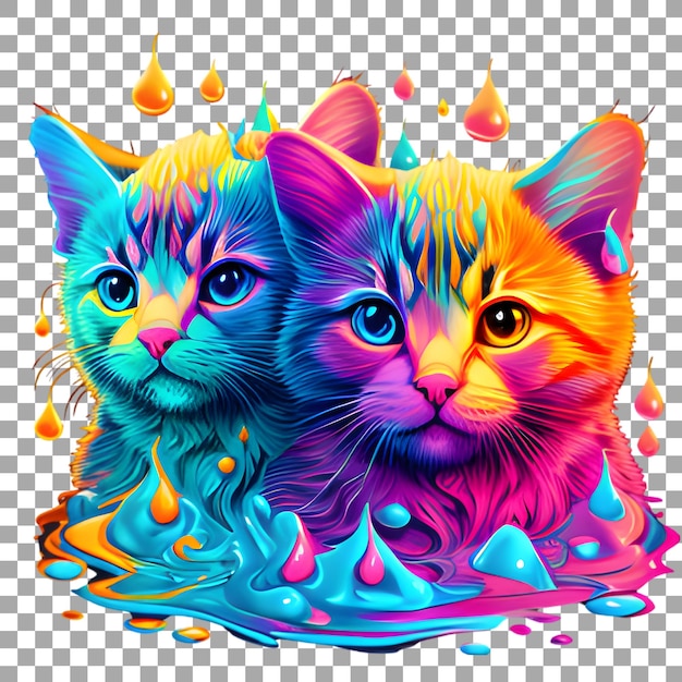 PSD portrait de chat coloré avec des éclaboussures pour dtf et impression par sublimation