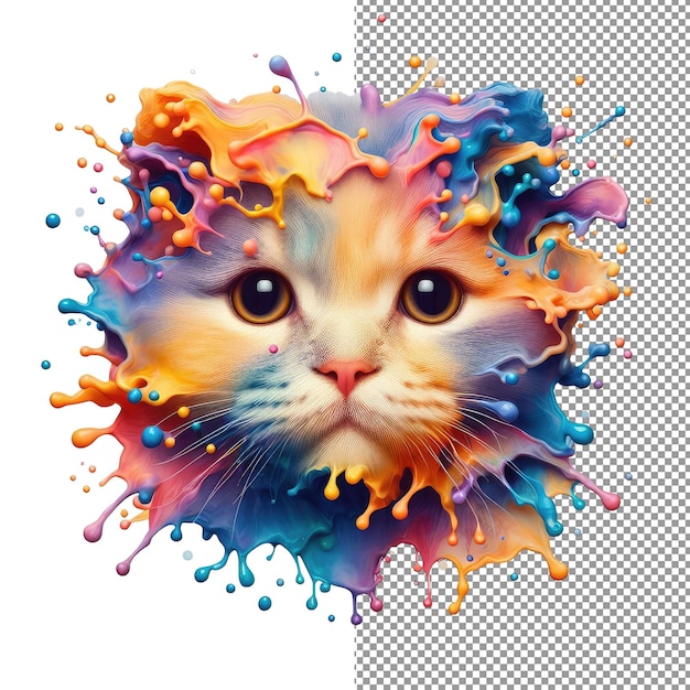 PSD le portrait de chat à éclaboussure coloré de kaleidokitty