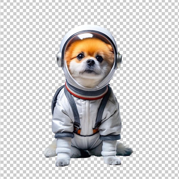 PSD portrait d'un chien anthropomorphe humanoïde portant une combinaison d'astronaute blanche isolé transparent