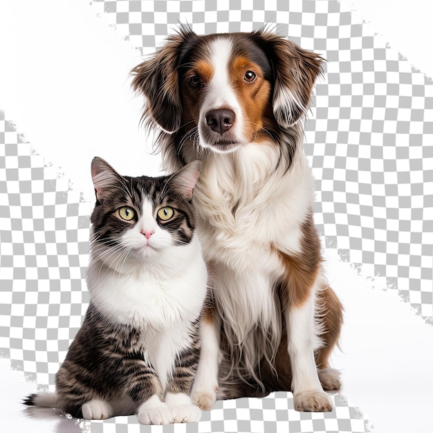 PSD portrait d'un chien et d'un chat regardant la caméra devant un fond transparent