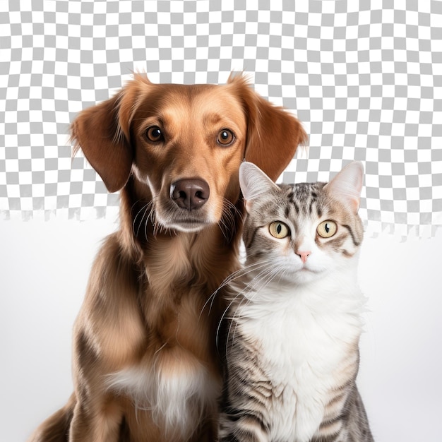 PSD portrait d'un chien et d'un chat regardant la caméra devant un fond transparent