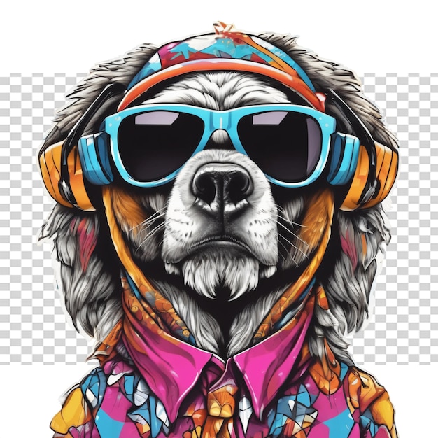 PSD portrait d'un chien avec des écouteurs et des lunettes de soleil