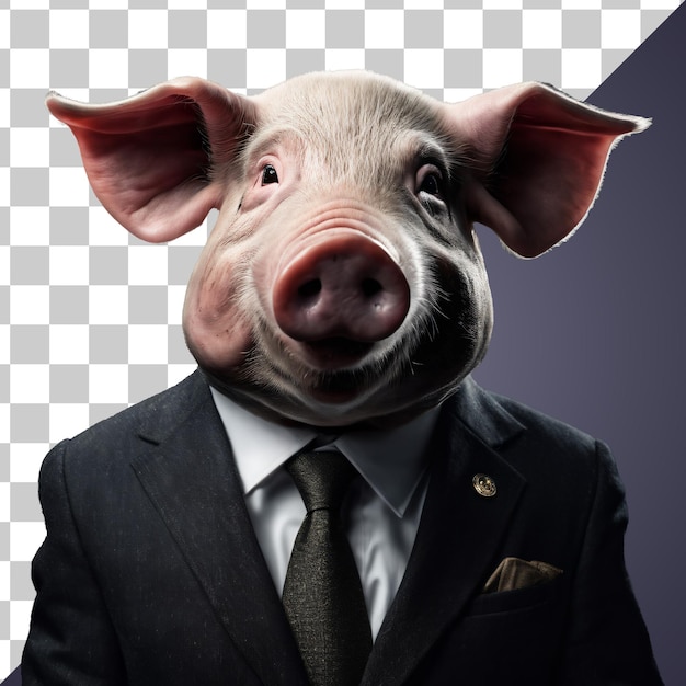 PSD portrait d'un cochon anthropomorphe humanoïde portant un costume d'homme d'affaires isolé transparent