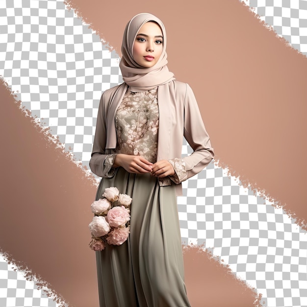 PSD portrait complet d'une femme musulmane moderne dans une belle kebaya et hijab mettant en valeur la beauté et la mode isolée sur fond transparent