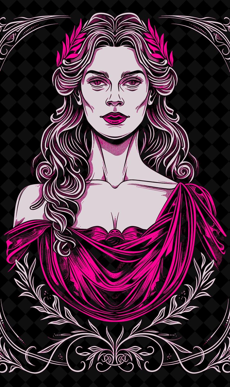 PSD portrait de la déesse grecque portant un chiton et une himation w design de couleurs vives collections png