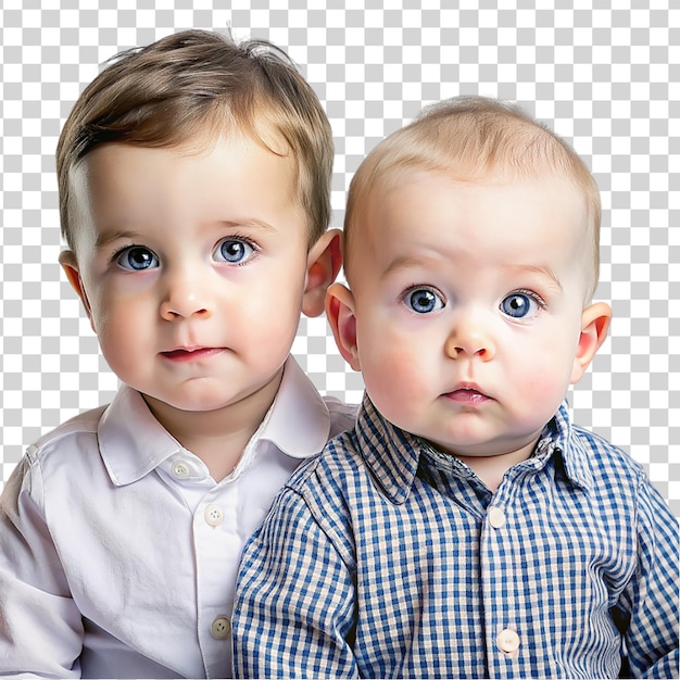 PSD portrait de deux beaux bébés isolés sur un fond transparent