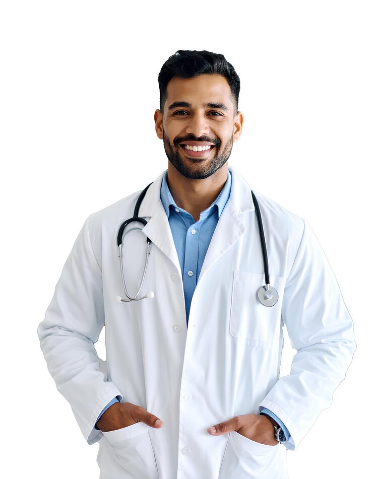 PSD portrait du docteur souriant