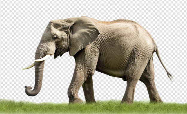 PSD portrait d'un éléphant adulte avec une vue latérale isolée sur un fond transparent