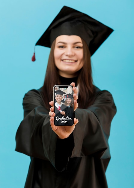 Portrait, étudiant, Tenue, Téléphone Portable