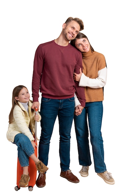 PSD portrait de famille avant de voyager avec des bagages