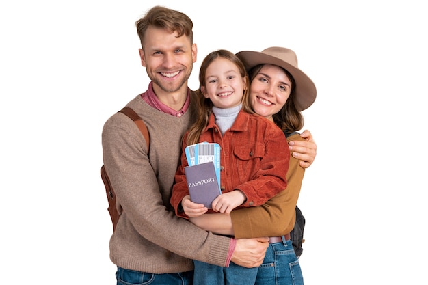 PSD portrait de famille avec fille prête pour un voyage de vacances