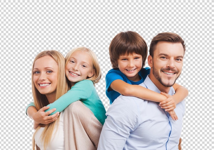 PSD portrait de famille heureuse avec des parents et des enfants souriants ensemble