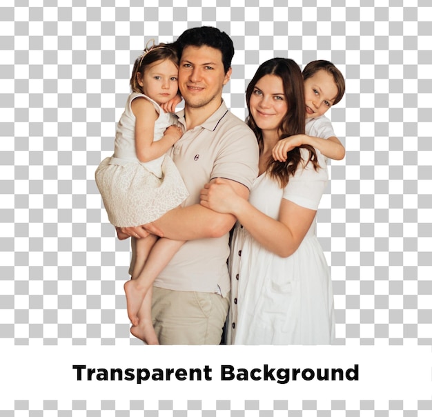 Portrait d'une famille joyeuse isolée sur un fond transparent